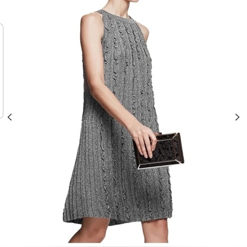 Reiss Silver Metallic ruffle sweater dress US size 6